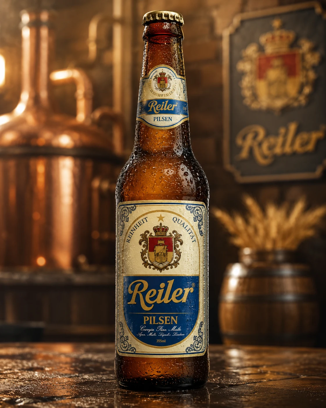Long neck Reiler em ambiente rústico de cervejaria